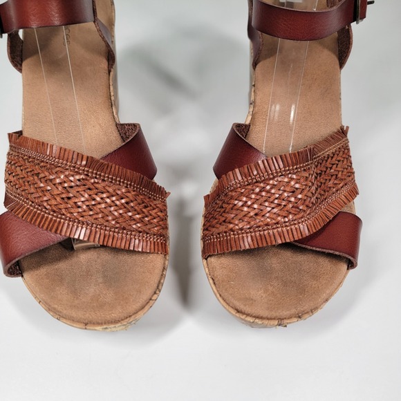 Maurices Brooklyn Brown Cork Wedge Heels Sandals Braided Faux Leather 10 M Shoes - Picture 7 of 14